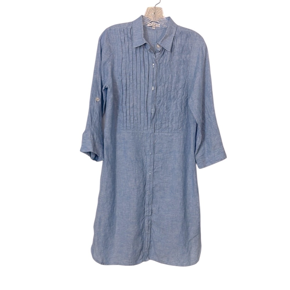 Angela Romano Amalfi Linen Shirtdress S Blue Coastal Made in Italy Old Money - Picture 2 of 11